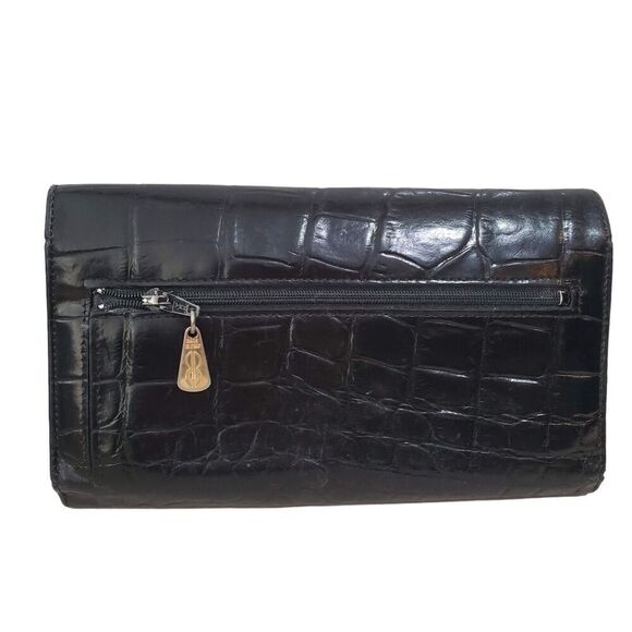 Bosca Crocco Calf Leather Wallet Black Croc embossed USA Organizer Checkbook - Picture 2 of 8